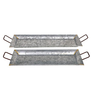 Grand plateau en fer-blanc galvanisé carré, avec poignées pliantes, pour décor de ferme Vintage pour maisons modernes ou cuisines - Product Image 4