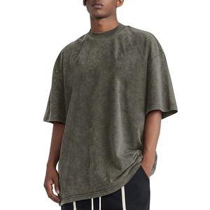 Vintage lavé hommes T-Shirts blanc surdimensionné coupe ample homme vêtements 100% coton imprimé sonnerie côtes o-cou T-shirt pour hommes - Product Image 1