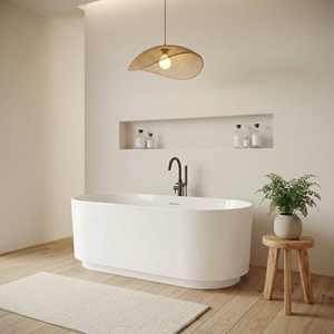 Baignoire ovale autoportante au design moderne et élégant FW-7731-67 - Baignoire en acrylique durable pour salle de bain - Product Image 2