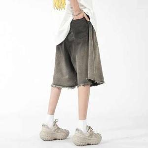 Vente en gros de shorts en jean délavés à l'acide pour hommes, coupe ample, 100% coton, dernière mode Baggy Streetwear, shorts en jean - Product Image 3