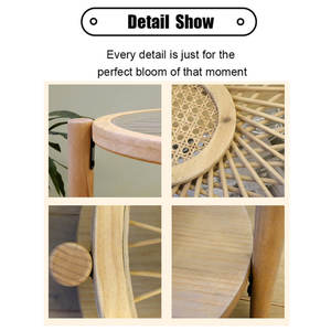 Table basse ronde avec verre trempé, rotin, bambou, bois massif manufacturé, design élégant - Product Image 5