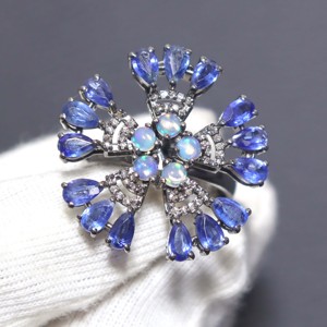 Bague en opale éthiopienne naturelle et saphir bleu avec pierres précieuses en argent sterling 925 Design vintage de qualité supérieure - Product Image 6