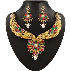 Tip Top Fashions multicolor Kundan Drop Necklace Set 2200513 joyería de moda Premium para mujer - Product Image 1