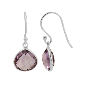 Pendientes de joyería fina, pendiente de gota con bisel de piedras preciosas de amatista natural de Plata de Ley 925 para damas y niñas - Product Image 1