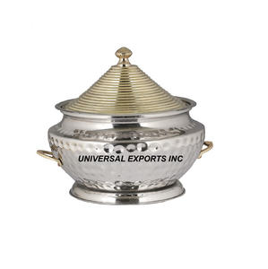 Gold Finished Metal Hotpot Premium Quality Handmade Designer Casserole Round Shape Luxury New Metal <b>Food</b> <b>Warmer</b> - Product Image 6