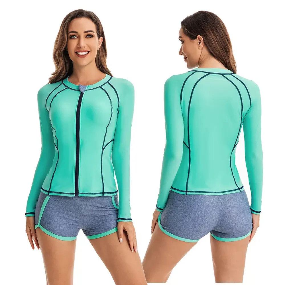 Dames Dames Tweedelige Badmode Badpak Lange Mouw Rush Guard Wetsuit Surfen Sport Surfen Rush Guard