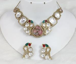 Conjunto de Collar y Pendientes Polki con Diseño de Pavo Real, Perfecto para Bodas, Ocasiones Festivas, Estilo Moderno y Étnico - Product Image 3