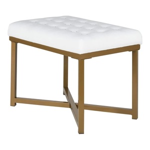 Pouf moderne capitonné avec structure en métal doré, revêtement en cuir PU blanc, meuble de salon, best-seller, banc en métal - Product Image 1