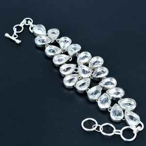 Bracelet réglable pour femme fait à la main en argent sterling 925 topaze blanche bracelets porte-bonheur à la mode cadeau de pierres précieuses en laiton - Product Image 6