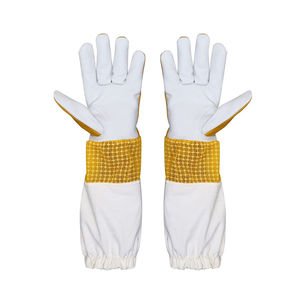 Venta caliente de guantes de apicultura de cuero de piel de cabra blanca, lona de manga larga, protección, precio barato, OEM/ODM disponible - Product Image 1