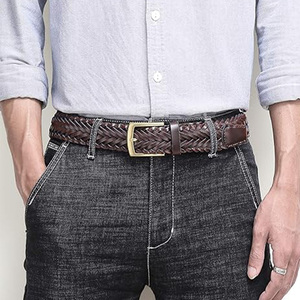 Ceinture en cuir de vachette tressé de mode en gros, ceinture en cuir véritable de haute qualité, ceinture de luxe pour homme, boucle en cuivre, largeur de 2,8 cm - Product Image 5