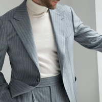 Costumes pour hommes personnalisés à rayures grises Ensemble robe de haute qualité à un bouton exquise d'affaires de mariage formel et de marié Ensemble de deux pièces