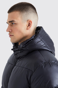 Chaqueta acolchada de alto brillo con capucha alta superventas en negro a prueba de viento cálido personalizado invierno al aire libre burbuja chaquetas de hombre - Product Image 3