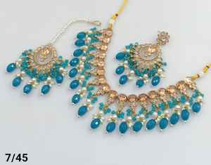 DERNIÈRE ANTIQUE MOTIPEARL & DROP COLLIER FANTAISIE À LA MODE PLAQUÉ OR AVEC ENSEMBLE DE BOUCLES D'OREILLES MANGTIKKA ET ENSEMBLE DE BIJOUX FEMMES - Product Image 2