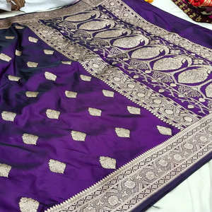 Sari de Seda Mashru Tradicional de Diseño Artesanal, Hermosa Tejido Banarasi, Secado Rápido, Protección Solar, Para Todas las Estaciones, Bodas - Product Image 1