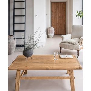 Mesa de Centro Rectangular Marrón de Lujo Hecha en India, Fácil de Ensamblar, Duradera, de Madera de Roble y MDF, Diseño Tradicional para Hogar, Restaurante, Hotel - Product Image 1