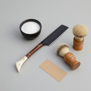 Navaja de Afeitar Recta de Acero Inoxidable, Negra, Mango de Madera, Hoja de Filo Plano, Funda de Cuero, Grado Industrial OEM, Ideal para Barberos - Product Image 2