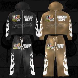 Survêtement en strass pantalon de survêtement évasé empilé et ensemble de sweat à capuche imprimé bouffant lavé à l'acide survêtement en détresse survêtement de marque personnalisé - Product Image 5