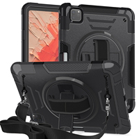 Grossiste B2B pour iPad Pro 11 pouces M4/M5 360 °   Étui robuste antichoc en TPU avec support rotatif, sangle de poignet et bandoulière