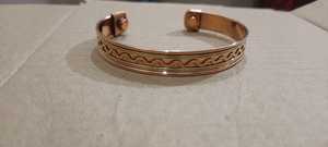 Wide Pure <b>Copper</b> Brass Inlay <b>Magnetic</b> Therapy <b>Bracelet</b> Elegant Wavy Line Detail Arthritis Pain Relief Statement Cuff Unisex - Product Image 3