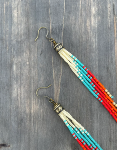 Pendientes de flecos de cuentas, Pendientes de cuentas de semillas, Pendientes colgantes largos, Pendientes de estilo bohemio - Product Image 2