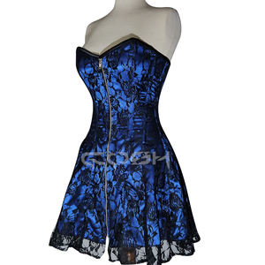 Vestido Corset con Cierre Frontal, Azul Rey, Satén con Encaje, Diseño Personalizado OEM - Product Image 1