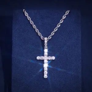 Classic VVS Moissanite925 Sterling <b>Silver</b> <b>Cross</b> <b>Pendant</b> Round Cut White Gold Plated Diamond Tester Pass Religious Jewelry - Product Image 3