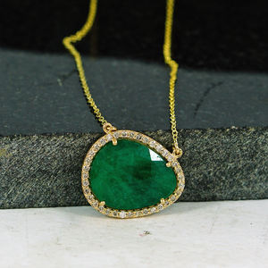 Collar de oro de 14k con piedras preciosas de Esmeralda Natural, joyería hecha a mano con diamantes incrustados, joyería al por mayor - Product Image 1