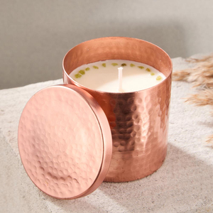 Portavelas de cobre puro grabado con logotipo personalizado al por mayor y frascos para velas, portavelas perfumado de cera de soja vacía a granel - Product Image 1