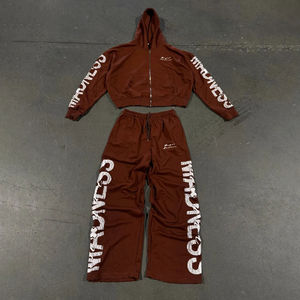 ชุดวอร์มสไตล์วินเทจสำหรับผู้ชายชุดวอร์มปักลายผ้าปะติด400GSM ซักแบบแห้งกรดออกแบบได้ตามต้องการ - Product Image 1