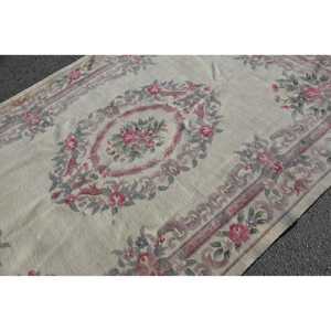 Tapis en laine turque écologique patchwork 5,9x8,9 pi (180x270 cm) beige avec support en latex, tapis vintage - Product Image 5