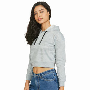 Pull en polaire à manches longues avec impression de logo personnalisé pour femmes, sweat à capuche à col montant, crop top 100% coton pour l'hiver - Product Image 1