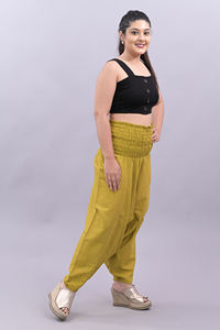 Femmes coton uni solide pantalon été ample Baggy Yoga pantalon avec taille moyenne personnalisé décontracté Harem Style large jambe pantalon - Product Image 2