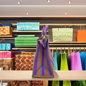 Sac à provisions en nylon réutilisable écologique RPET Zipper Handloom tissé sacs de plage en plastique recyclé à la mode Logo rayé fait - Product Image 5