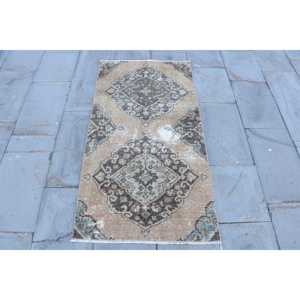 2.4x4.6 ft Vintage Rug, Turkish Small Rug, <b>Brown</b> Blue Floral <b>Wool</b> Rug - Product Image 1