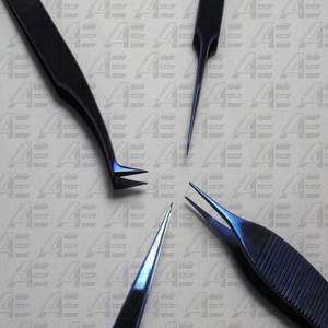 Ensemble de 3 pinces à cils en titane bleu, finition miroir, pointes lisses, courbées, précision professionnelle, acier inoxydable - Product Image 3