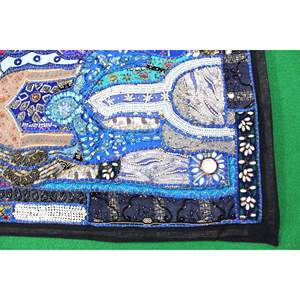 Indian Bohemian <b>Tapestry</b> <b>Wall</b> Hanging Handmade Embroidered Fabric Peacock Blue Abstract for Outdoor Christmas Halloween Decor - Product Image 3