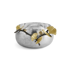Butterfly Design Aluminium Serving <b>Bowl</b> With Brass Leaf Stand Good Quality <b>Silver</b> Dinnerware Food Serving <b>Bowls</b> - Product Image 1