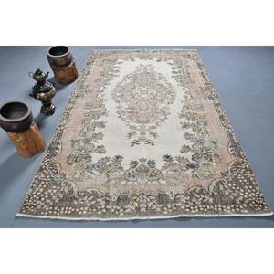 Alfombra turca de área grande Vintage, 5,5x9 pies, clásica, Beige, marrón, diseño de retazos, Material de lana, rectángulo de látex para habitación de pasillo - Product Image 1