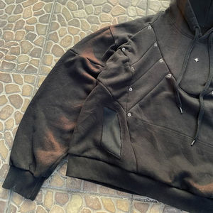 Sweat-shirts en coton surdimensionnés et lourds de 400 g/m², effet délavé à l'acide, logo personnalisé, veste déchirée avec strass pour hommes - Product Image 6