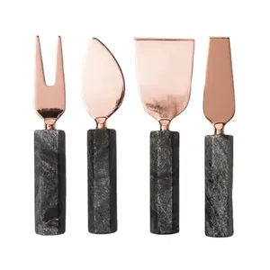 Ensemble de couteaux à fromage et spatule en acier inoxydable plaqué or avec poignées noires élégantes pour la maison et le restaurant - Product Image 6