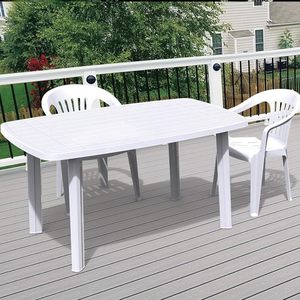 Tavolo da esterno ovale bianco con foro per ombrellone 6 posti a sedere mobili da giardino 137x85x72 cm - Product Image 3