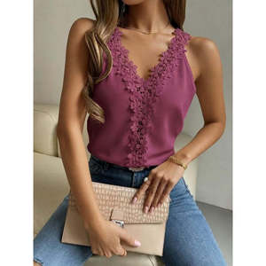 Blusa de Mujer con Tirantes y Cuello en V con Detalle de Encaje Floral, Blusa Sandy, 37665 - Rosa - Product Image 1