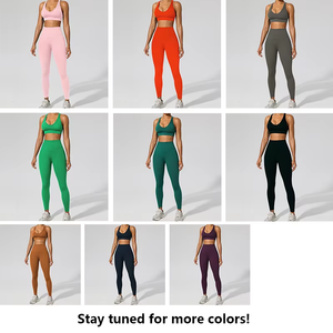Ensemble de vêtements de sport pour femmes avec logo personnalisé 2025, respirant, yoga, fitness, écologique, 2 pièces, leggings à carreaux, soutien-gorge - Product Image 5