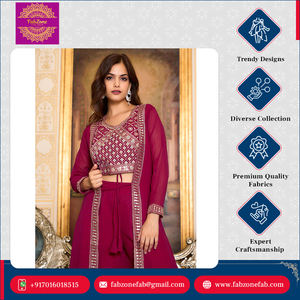 La mejor calidad Faux Georgette Designers Luxury Look Party Wear Shrug and Palazzo con Choli Indo-Western Set para mujer - Product Image 5