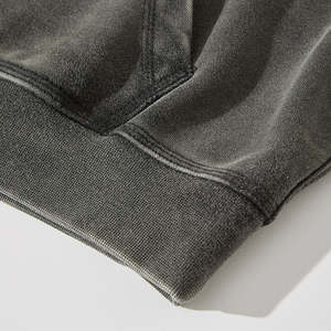 Ropa de calle de invierno personalizada recortada Boxy French Terry Lined Anti-Pilling Sun Faded Rhinestone Acid Wash Pullover Sudadera con capucha de algodón - Product Image 5