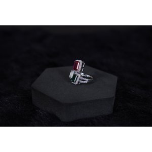 NOVAMART Fine <b>SILVERINGS</b> 925 STERLING CLASSIC <b>RING</b> with RUBY and <b>EMERALD</b> GEMS RHODIUM PLATED BEZEL SETTING DAY to WEAR Wholesale - Product Image 3
