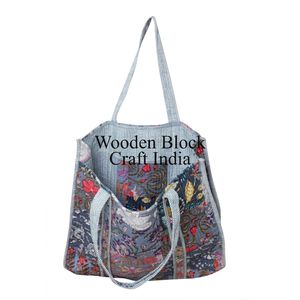 Sac fourre-tout réversible à imprimé floral magnifique, sac de shopping en coton matelassé de designer indien, sac fourre-tout imprimé populaire pour l'été pour femmes - Product Image 4