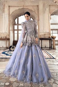 À la mode indien/pakistanais mariée Peplum Lehenga Choli belles perles de verre en cristal embelli pierres faites filet de soie de coton pour - Product Image 2