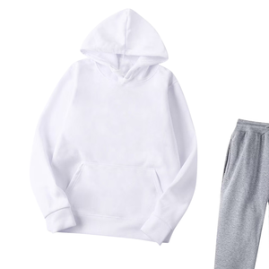 Conjunto Deportivo Informal de Invierno para Hombre, Sudadera con Capucha Blanca y Pantalones Deportivos Gris Claro, Venta al Por Mayor de Fábrica, Logotipo Personalizado OEM - Product Image 6